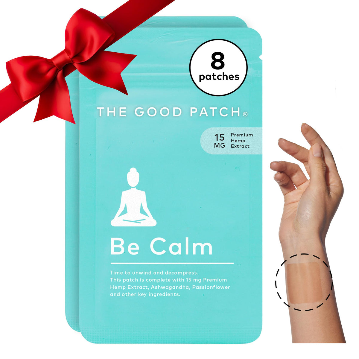 The Good Patch Be Calm Patch hemp strip applied to skin for discreet relaxation