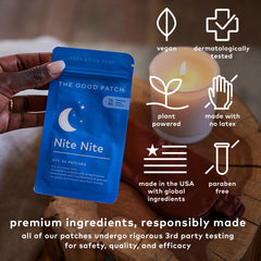 The Good Patch Nite Nite patch ingredients visual emphasizes plant-powered care.