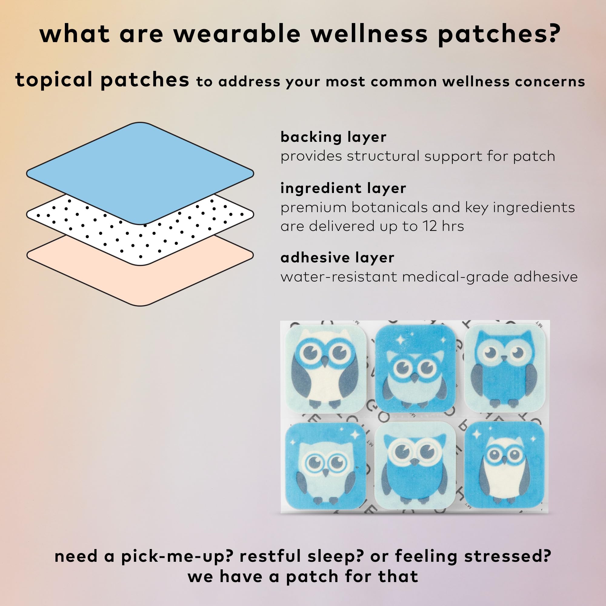 The Good Patch Nite Owl skullcap herb depiction suggests gentle rest support options.