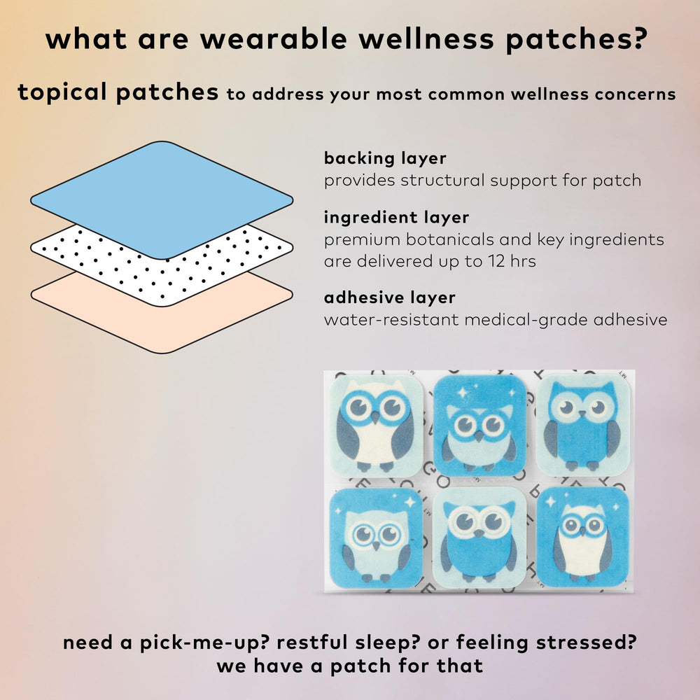 The Good Patch Nite Owl skullcap herb depiction suggests gentle rest support options.