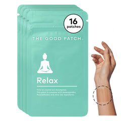 The Good Patch Relax patch on the inner wrist for discreet unwinding.