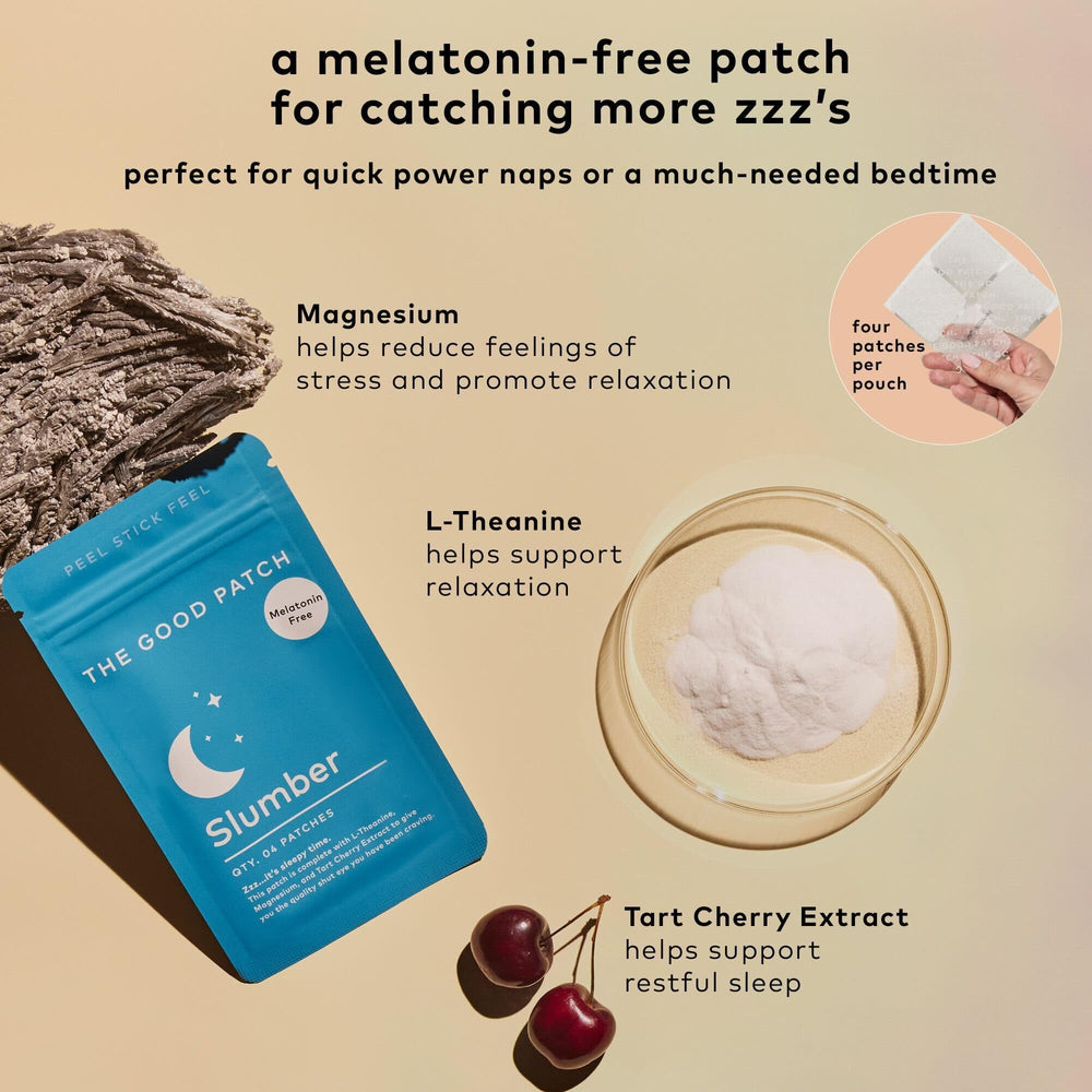 The Good Patch Slumber patch package front showing an eight count box for convenient bedtime use