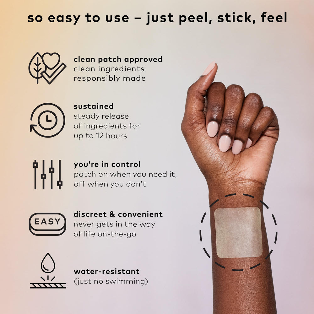 The Good Patch Think on skin showing caffeine release for focus.