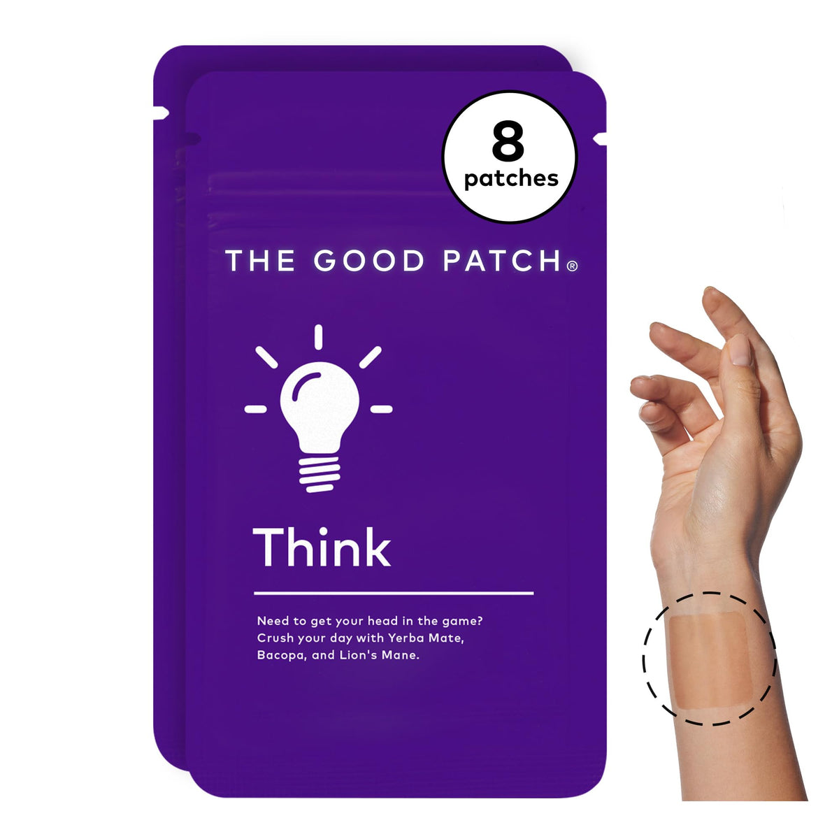 The Good Patch Think patch on arm delivering steady focus.