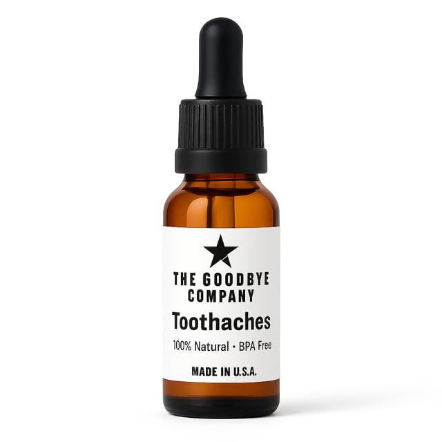 The Goodbye Company organic clove toothache relief oil bottle for natural tooth comfort
