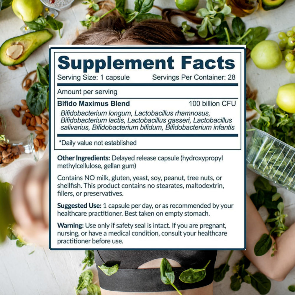 The Gut Institute Bifido Maximus capsules close-up show smooth, easy-to-swallow probiotics.