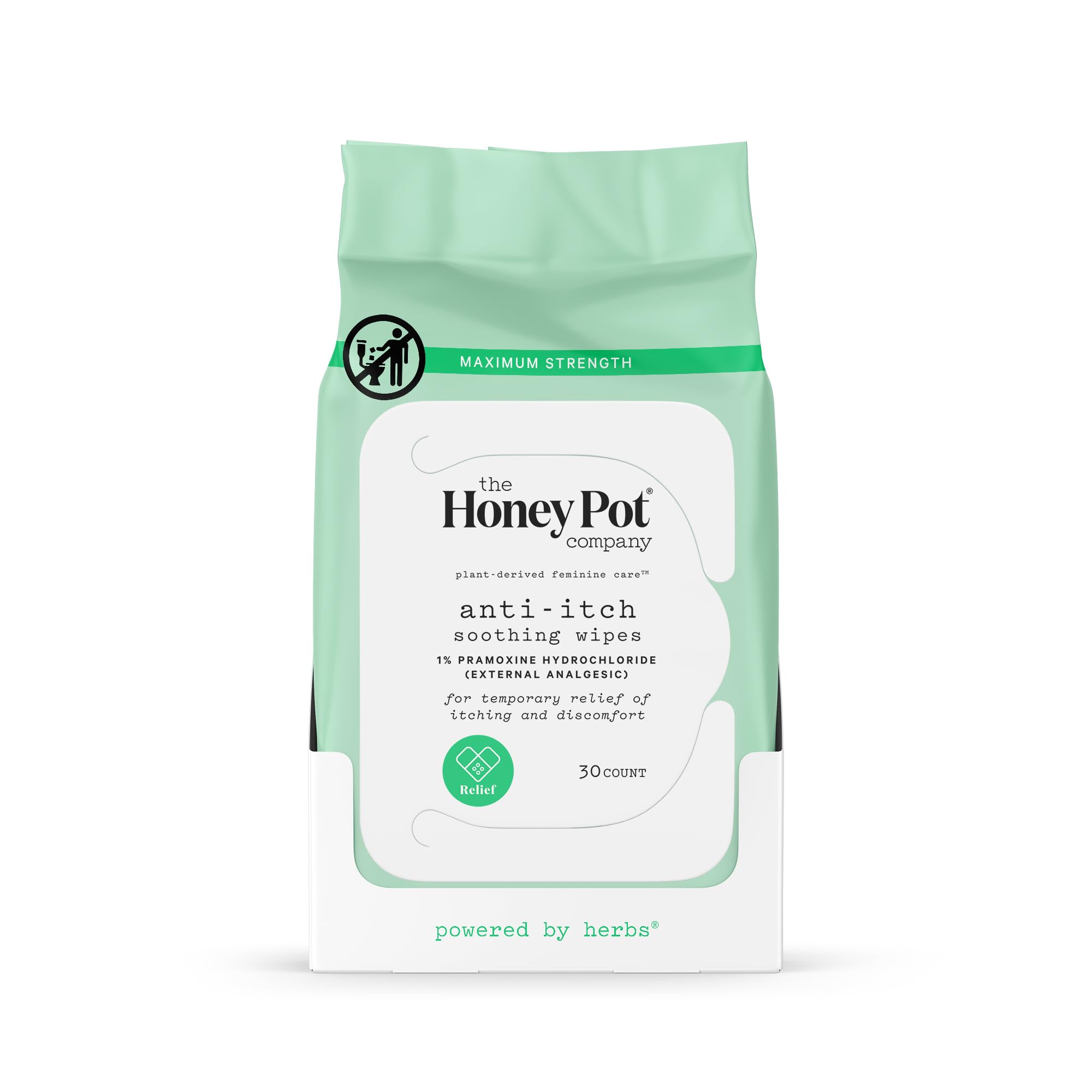The Honey Pot Anti-Itch Wipes front-pack delivers quick soothing relief.