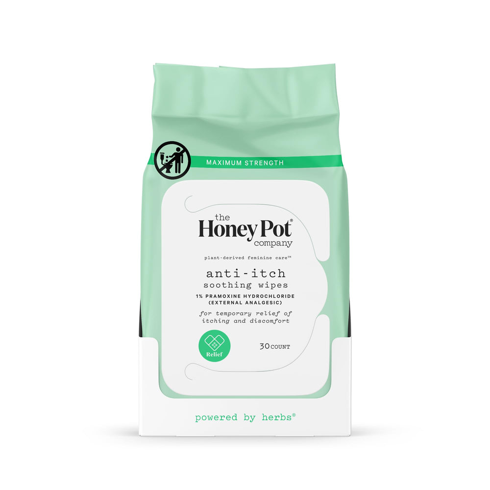The Honey Pot Anti-Itch Wipes front-pack delivers quick soothing relief.