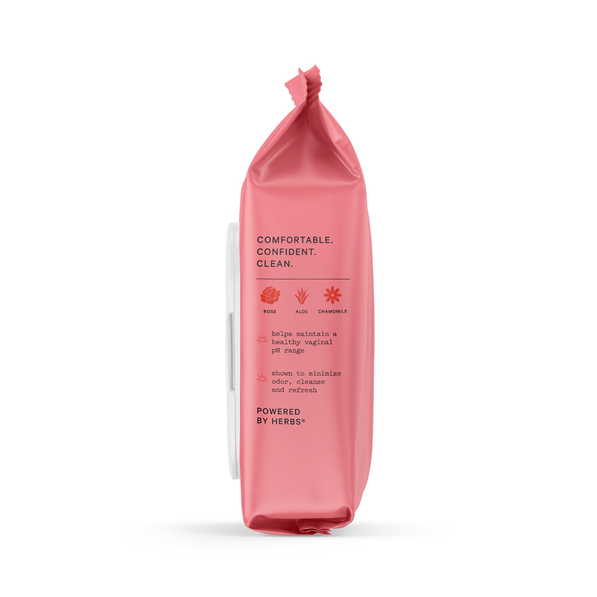 The Honey Pot Bergamot Rose wipes highlighting dermatologist-tested status.