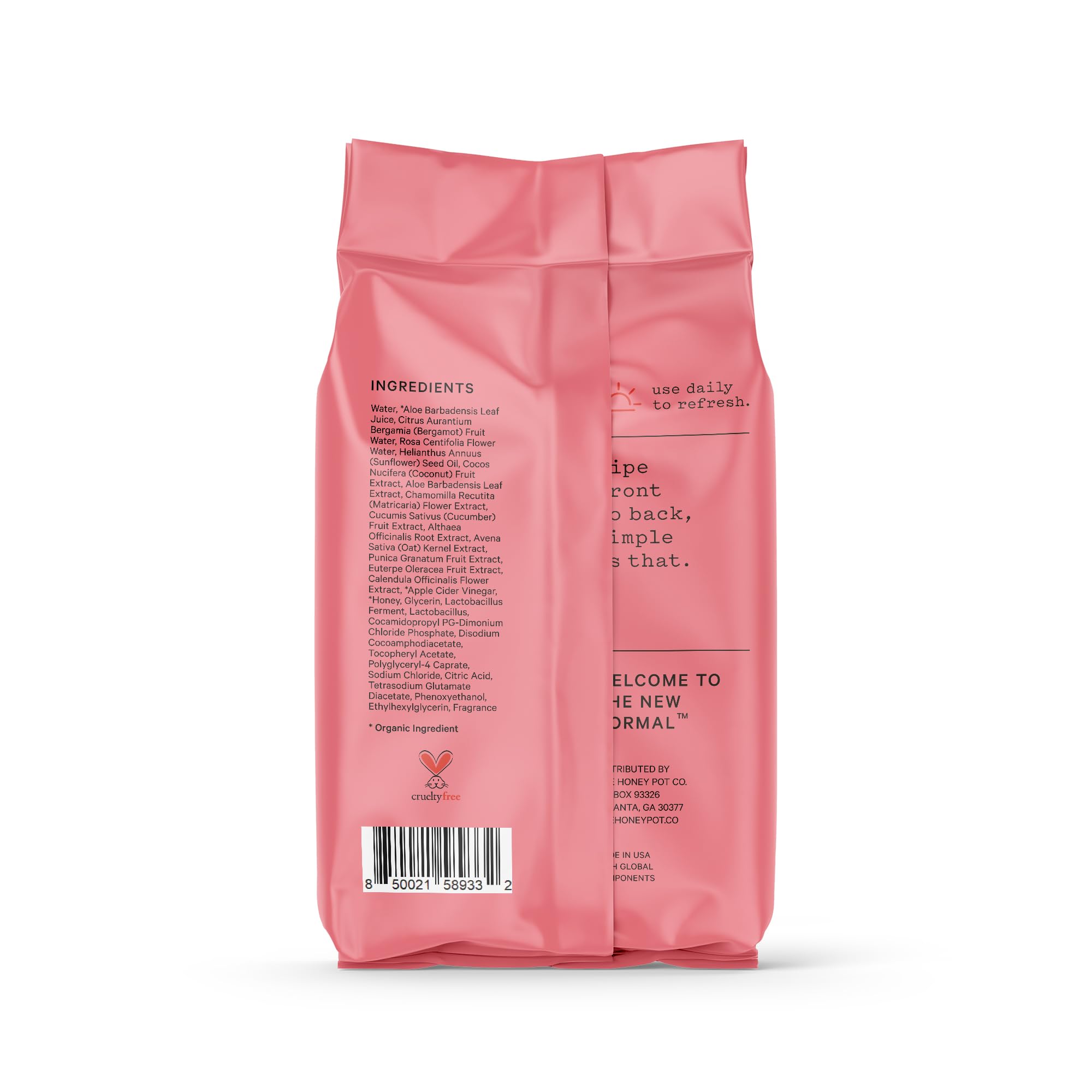 The Honey Pot Bergamot Rose wipes with cucumber for refreshing moisture.