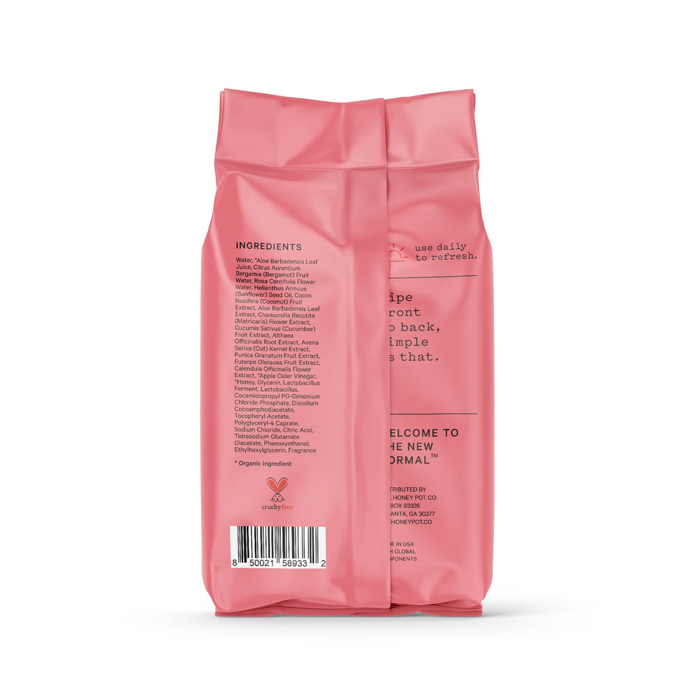 The Honey Pot Bergamot Rose wipes with cucumber for refreshing moisture.