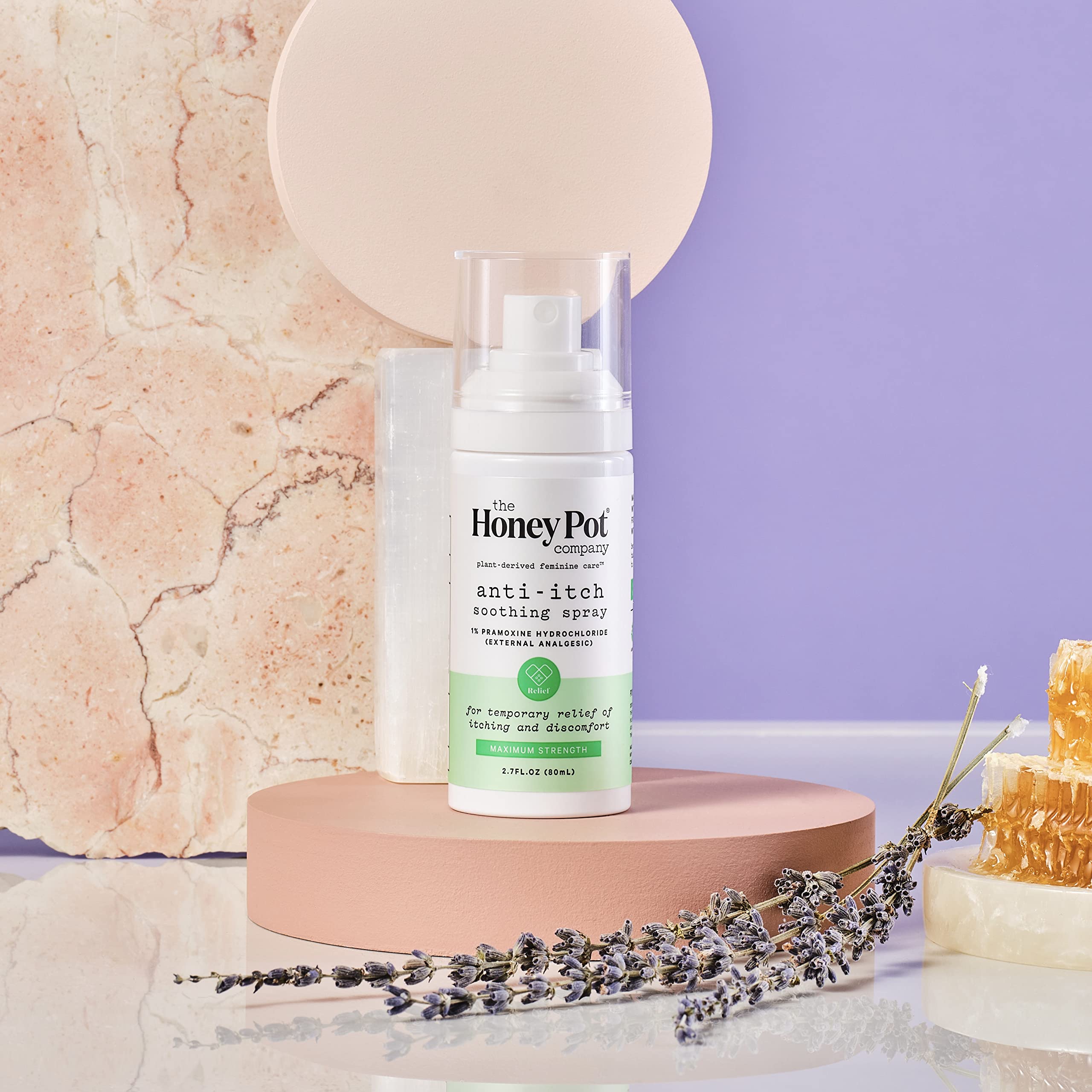 The Honey Pot Company bottle with cucumber and lavender hints for soothing care.