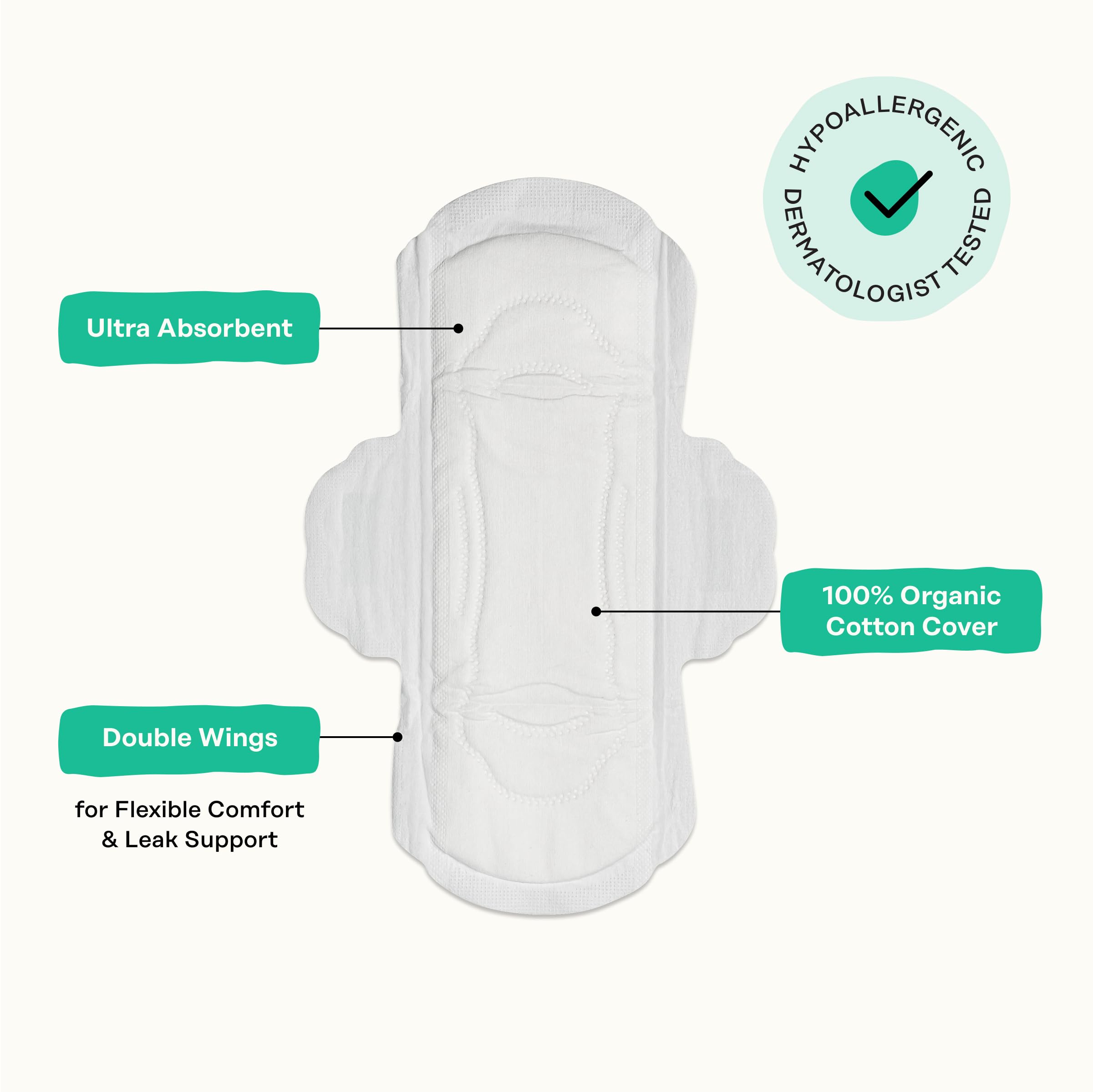 Winged design secures the pad for active daily wear.