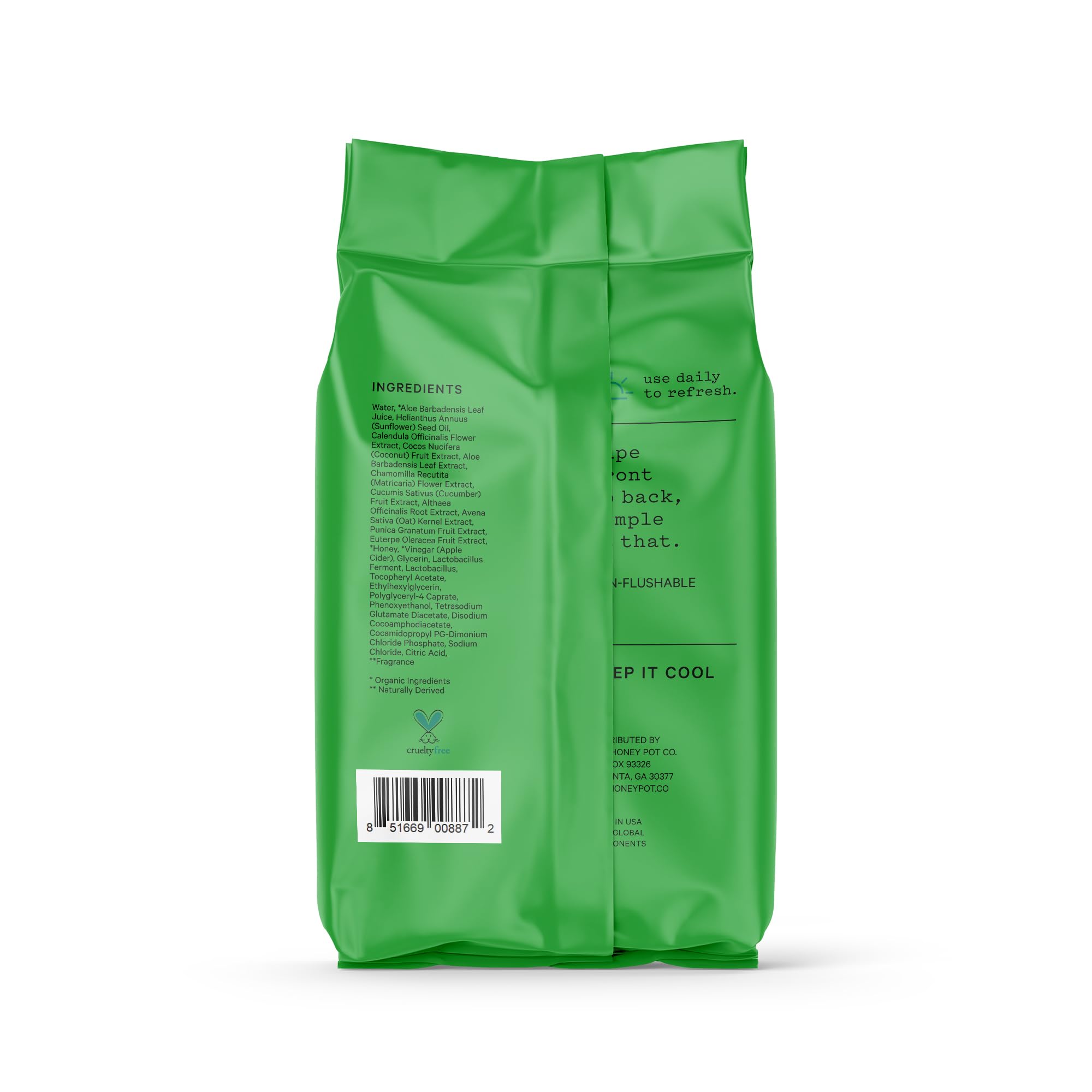 Clinically tested The Honey Pot wipes with odor control and refreshing feel.