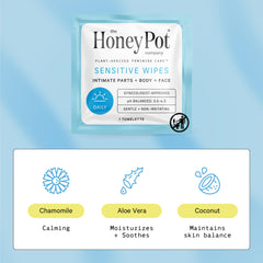 The Honey Pot daily pH-balancing wipes, fragrance-free and sulfate-free for gentle cleansing.