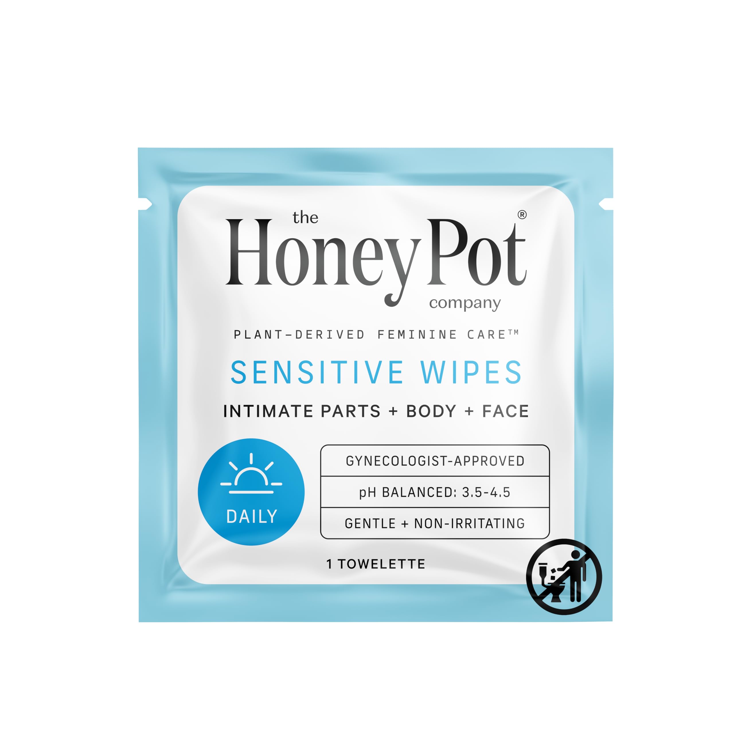 Dermatologist-tested The Honey Pot wipes suitable for sensitive skin.
