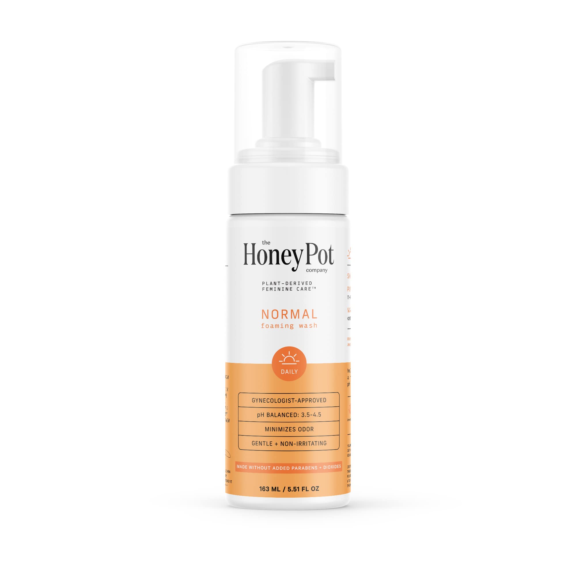 The Honey Pot feminine wash bottle pour showcases a gentle cleansing ritual for sensitive skin.