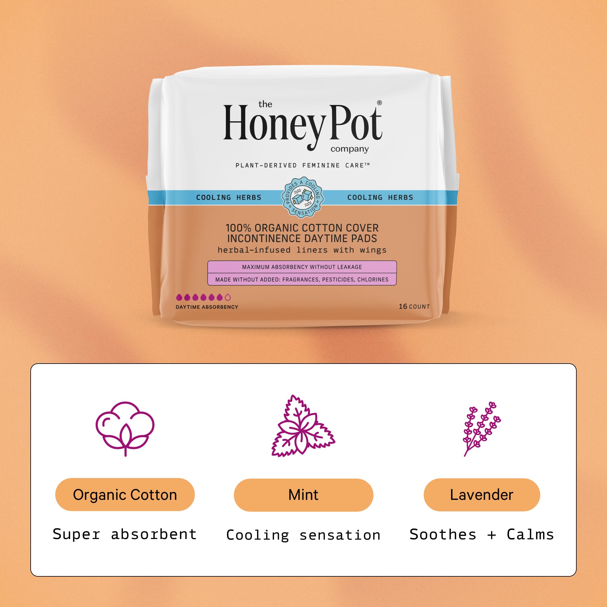 The Honey Pot daytime pads infused with essential oils provide a refreshing feel.