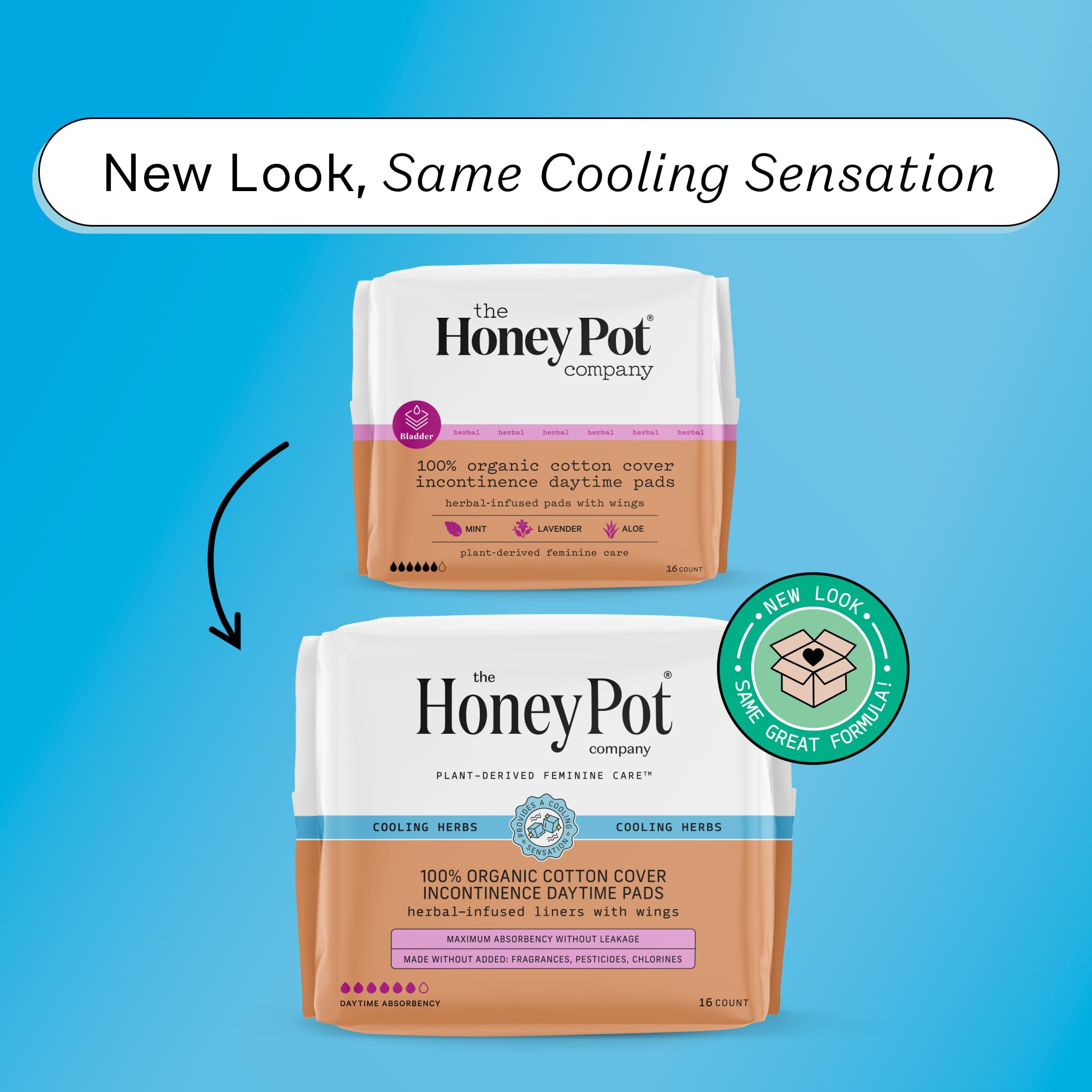 The Honey Pot Herbal Pads top sheet close-up shows breathable organic cotton comfort.