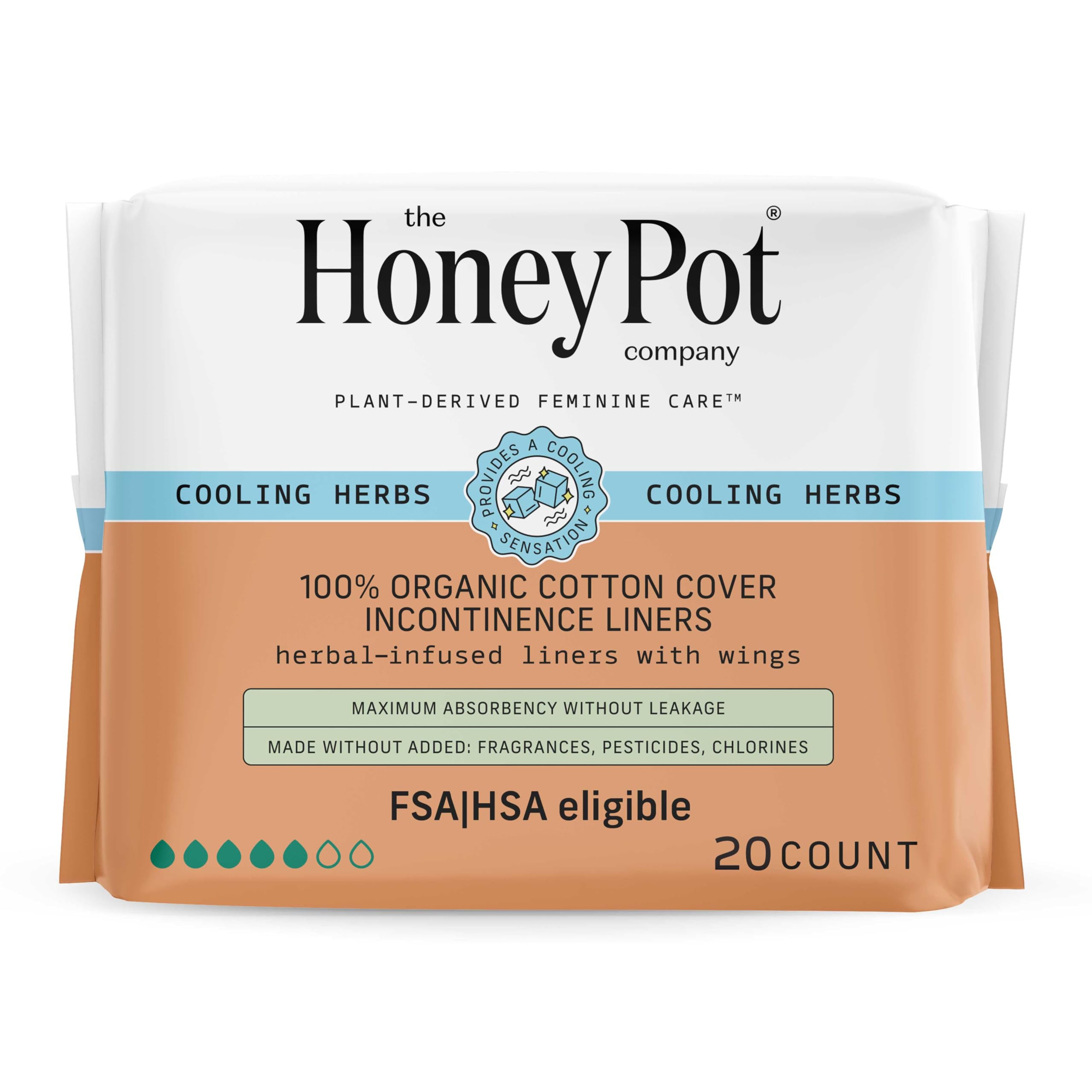The Honey Pot herbal pantyliner top sheet with organic cotton for daily comfort.