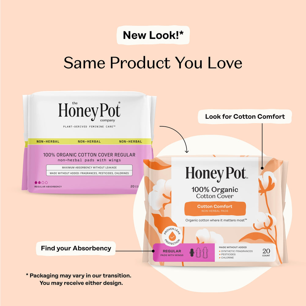 The Honey Pot non-herbal pads with wings absorbent core close-up highlights strong absorption.