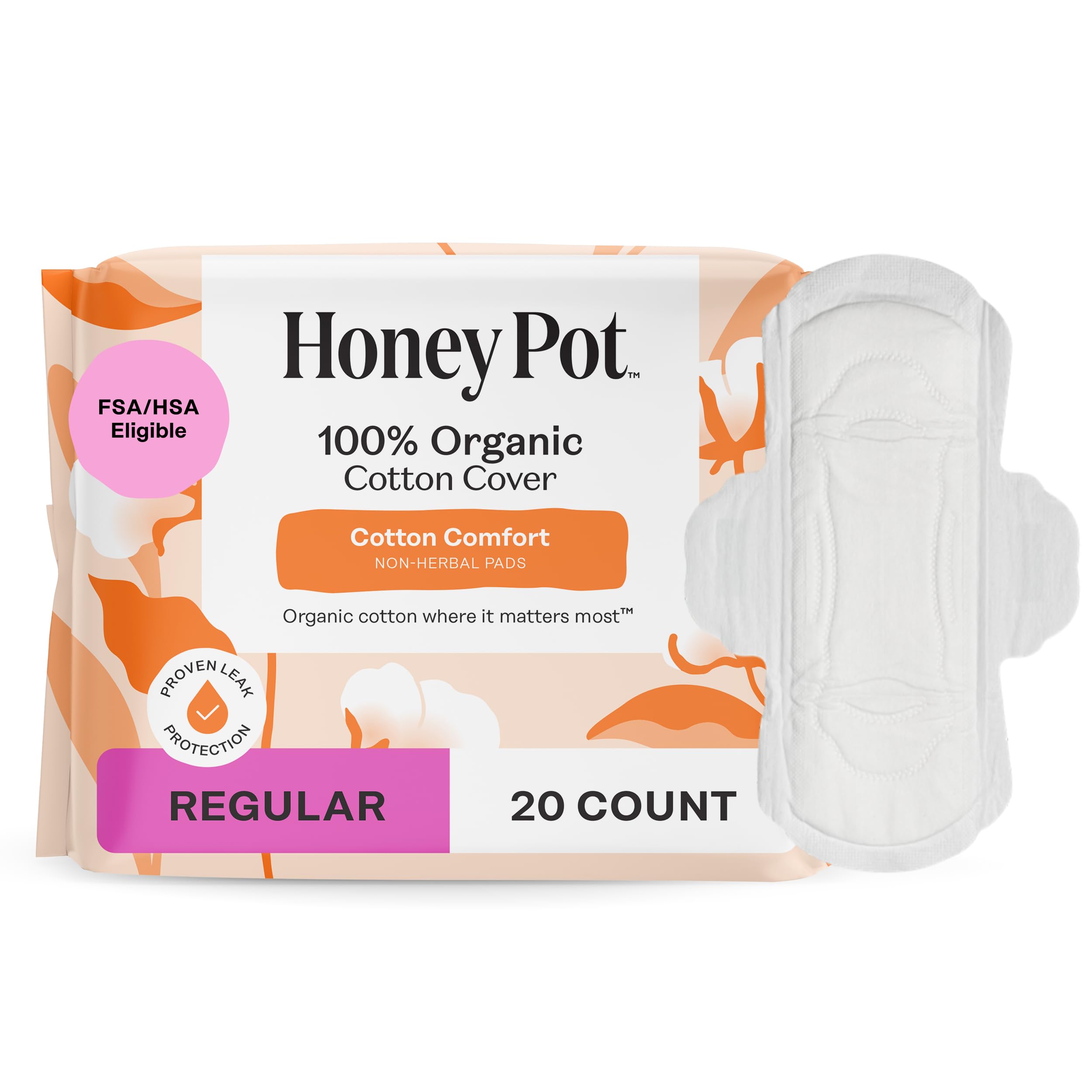 The Honey Pot non-herbal pads with wings packshot showing reliable daily protection.