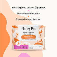 The Honey Pot non-herbal pads with wings close-up shows wings for secure fit.