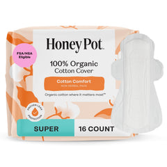 The Honey Pot non-herbal super pad with wings, front view, secure daytime protection.