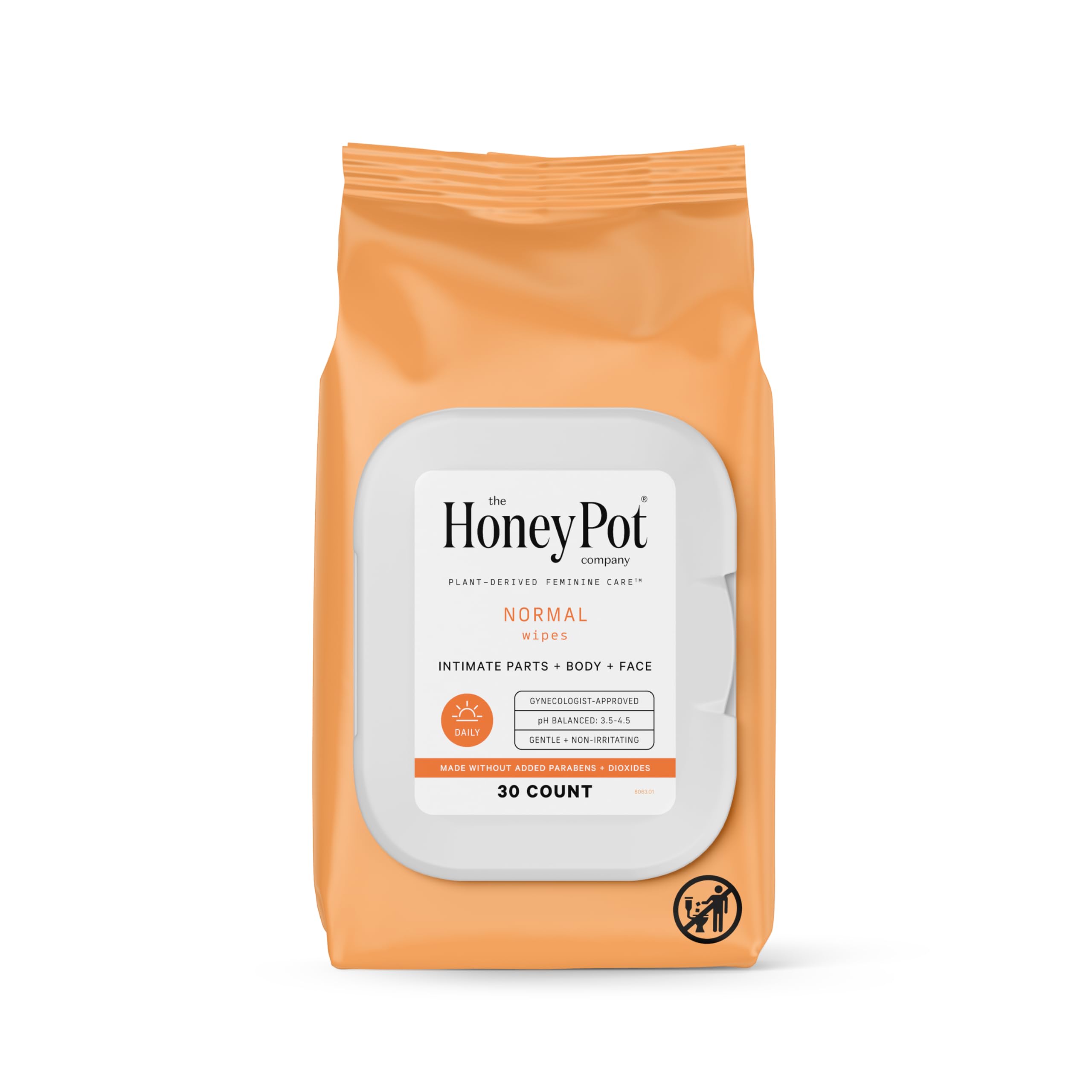 The Honey Pot Normal Feminine Wipes packaging shows a travel-ready resealable pack for on-the-go freshness.