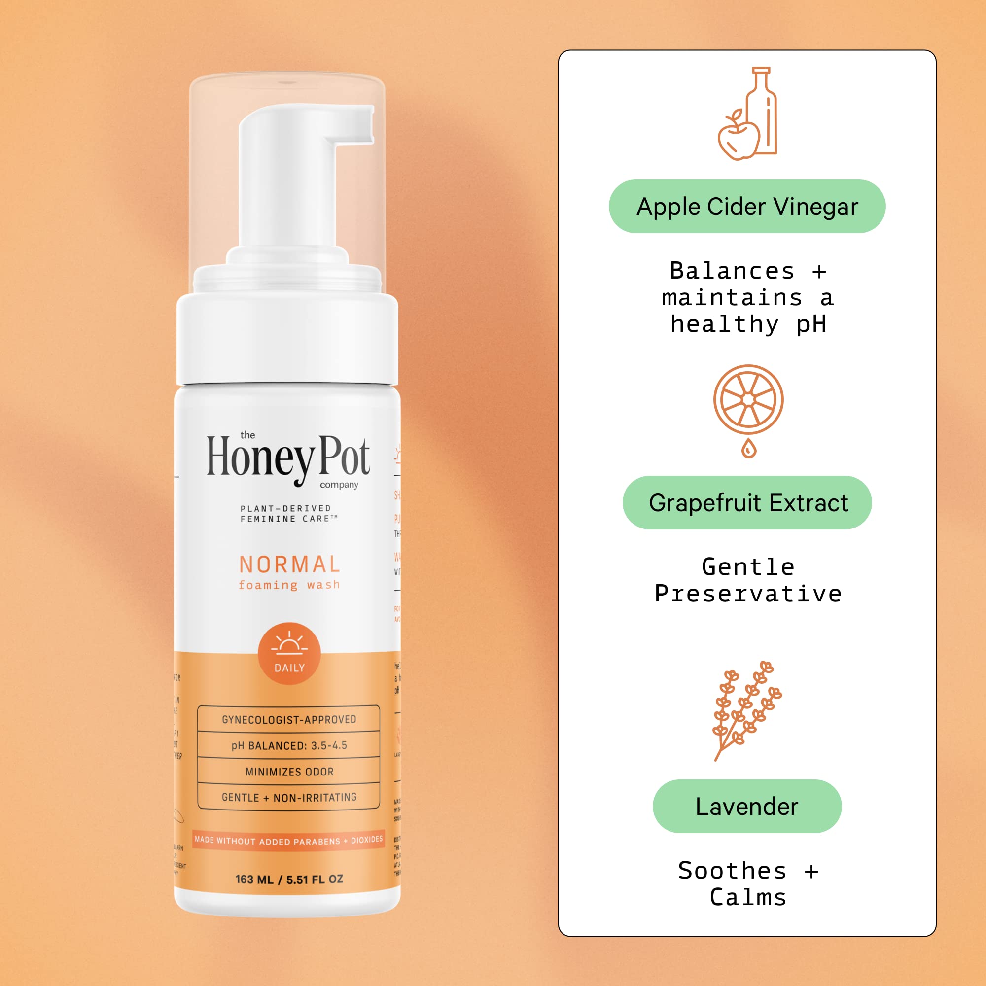 The Honey Pot label close-up highlights plant-based ingredients for sensitive skin care.