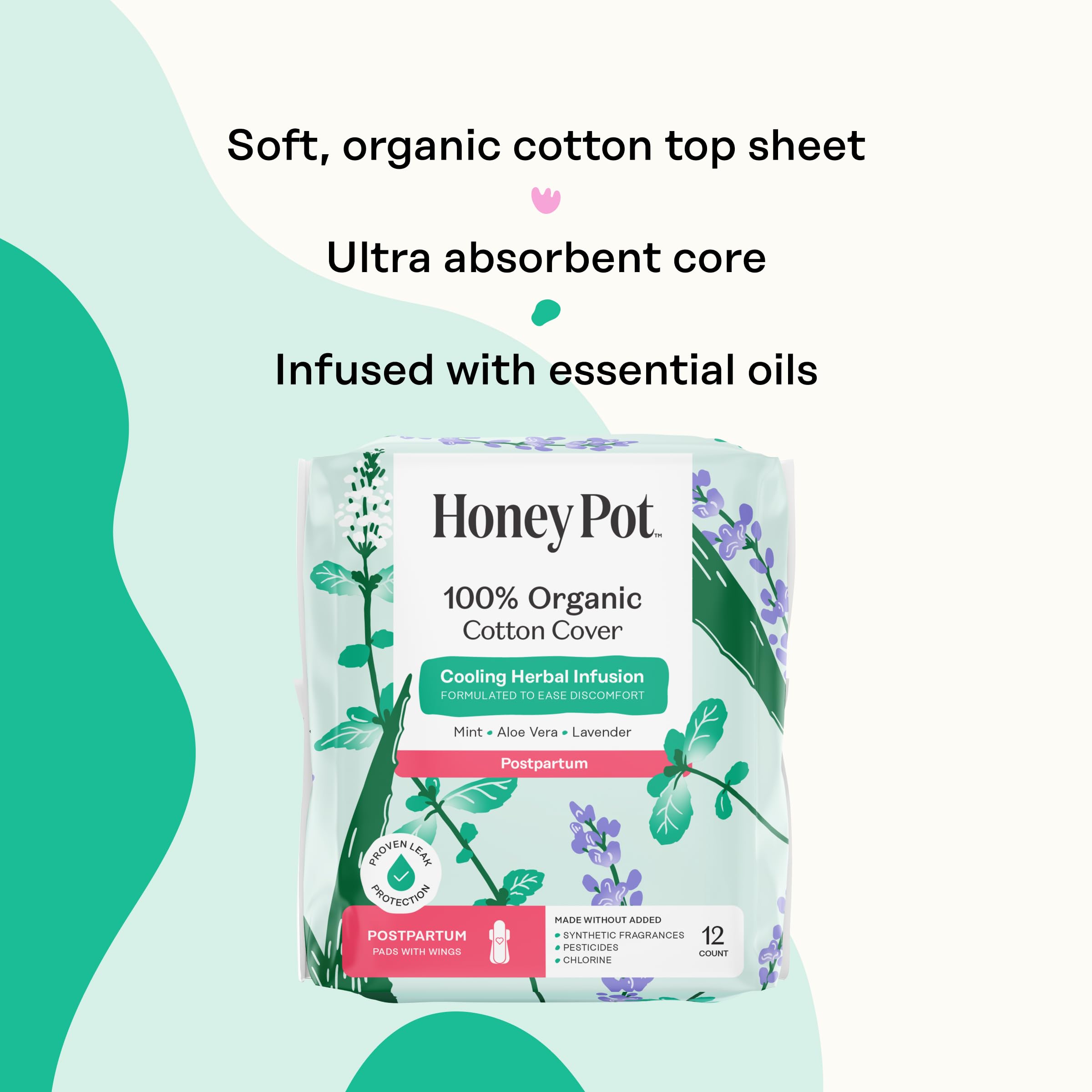 The Honey Pot organic cotton cover on a pad emphasizes softness and protection