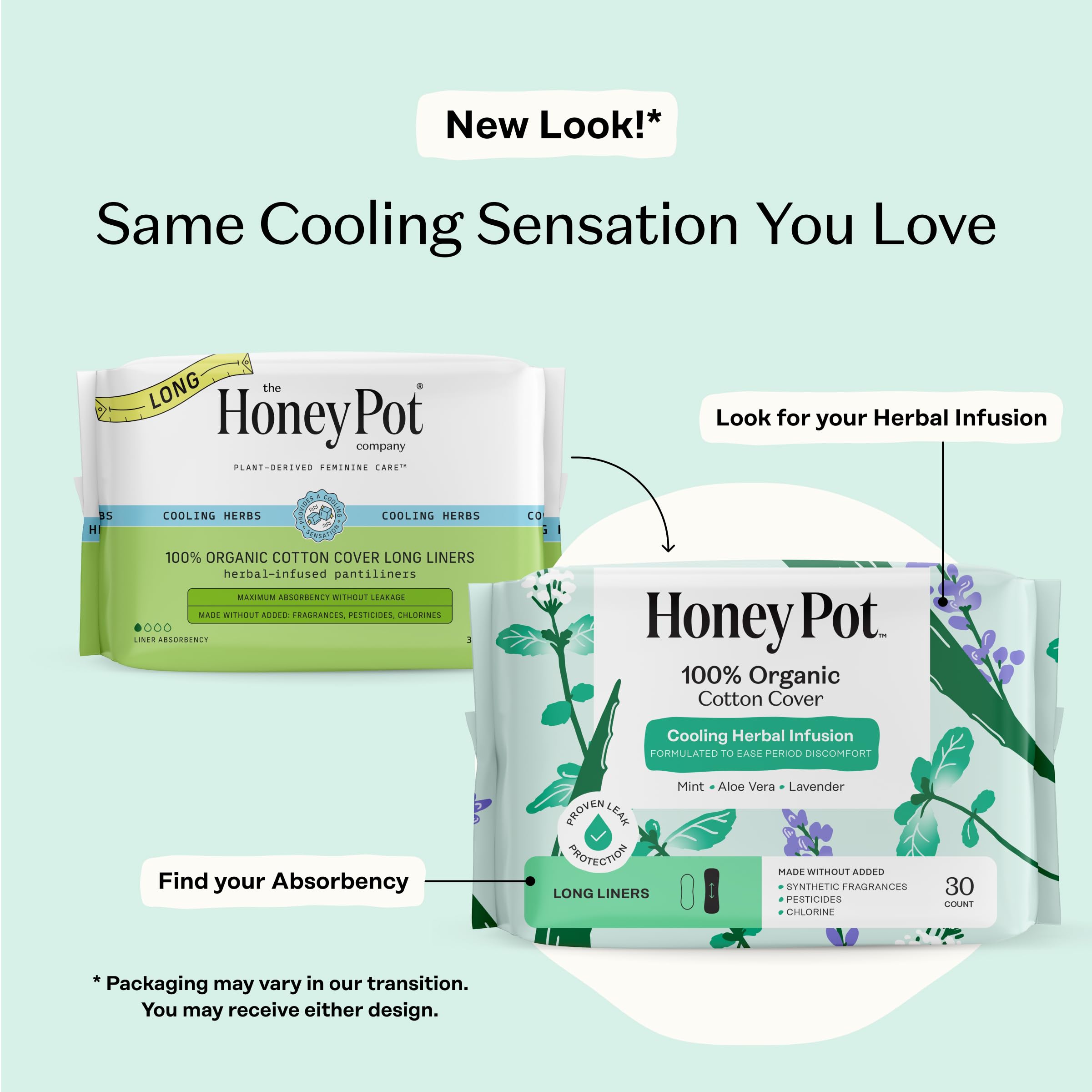 The Honey Pot pantiliner infused with essential oils for refreshing comfort.