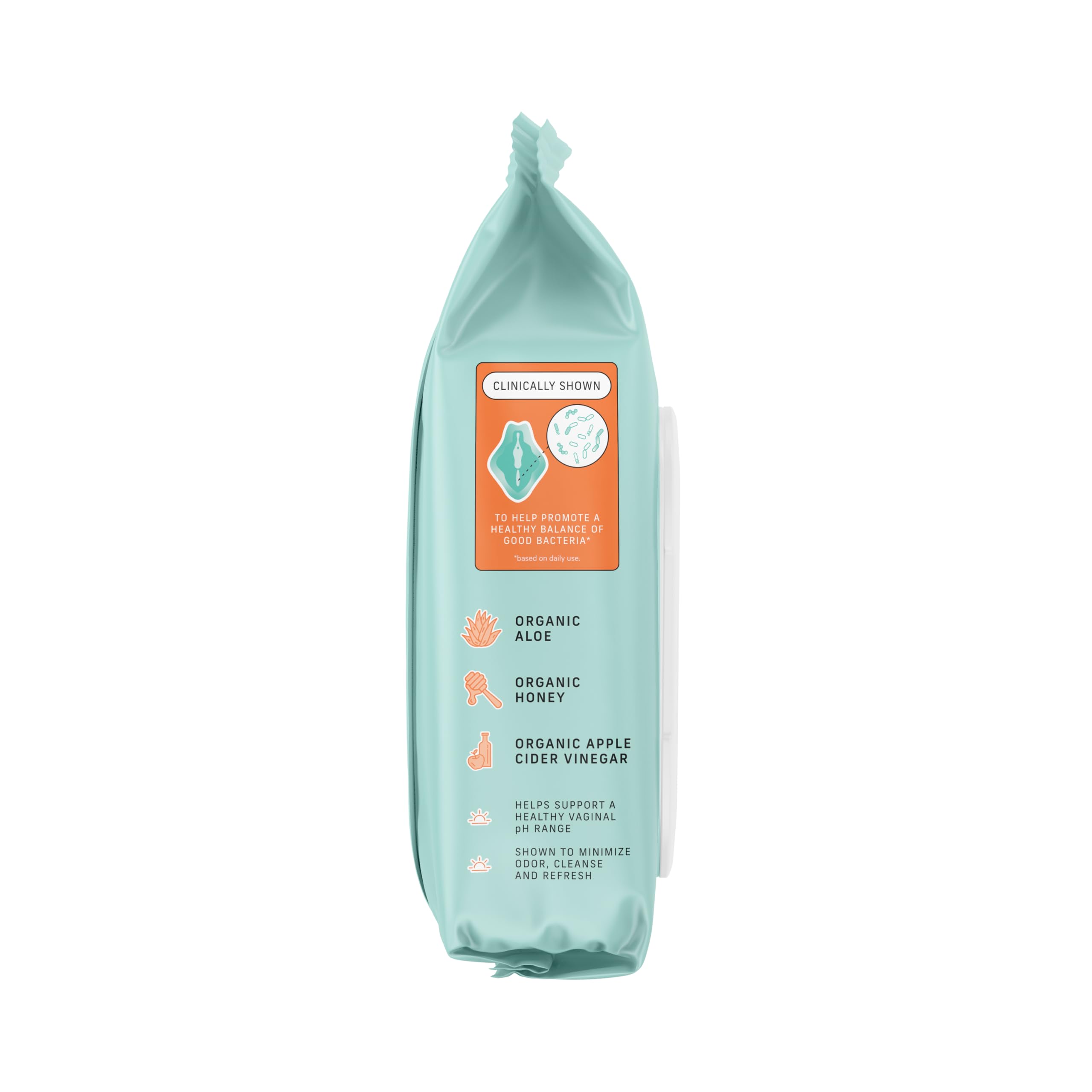 The Honey Pot Prebiotic Wipes on-the-go use supports quick cleanups.