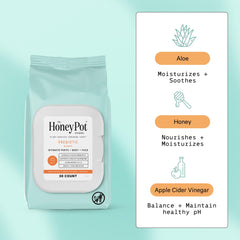 The Honey Pot Prebiotic Wipes pack side view shows compact travel-friendly design.