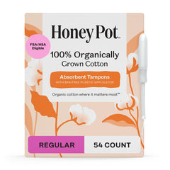 The Honey Pot Regular Absorbency tampon with bio-plastic applicator for quick, clean insertion.