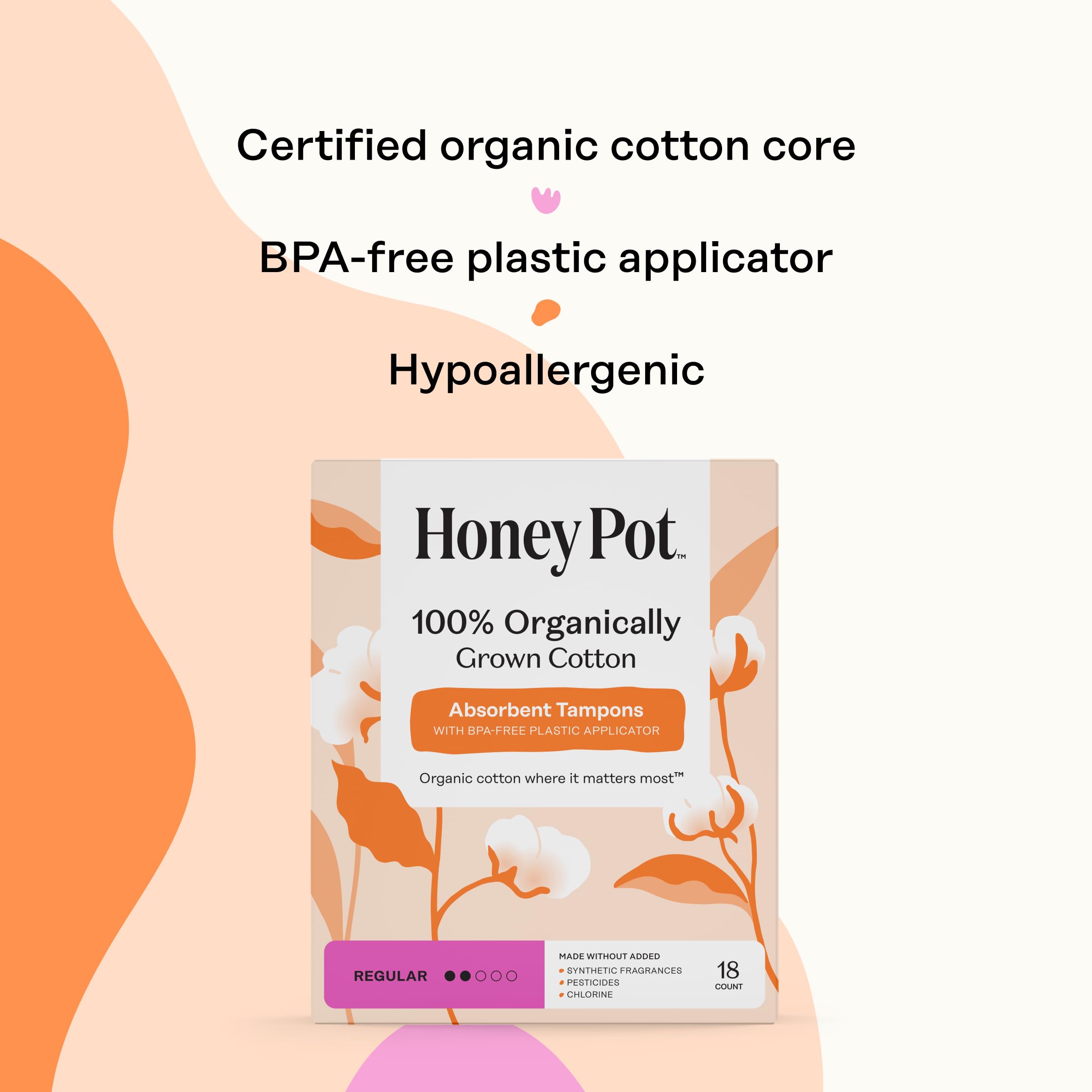 The Honey Pot tampon provides secure, shape-conforming protection for leak-free wear.
