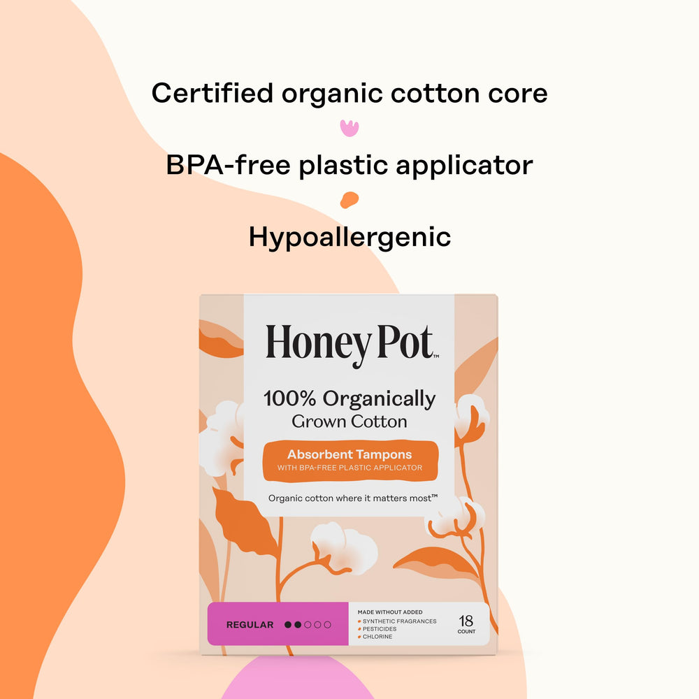 The Honey Pot tampon provides secure, shape-conforming protection for leak-free wear.