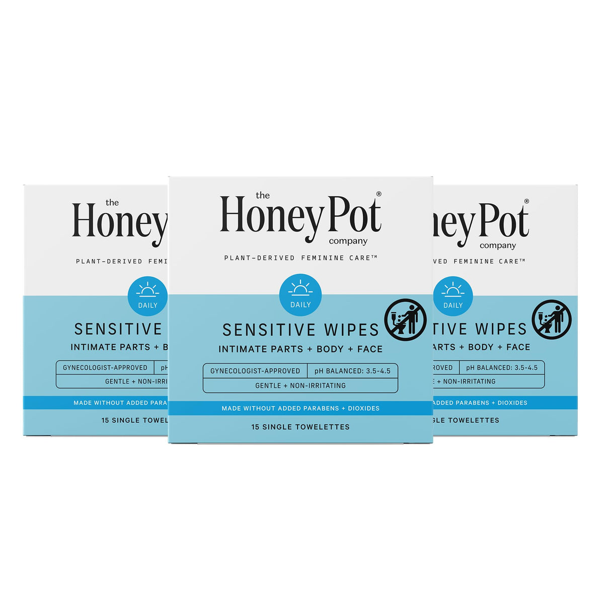 The Honey Pot Sensitive Feminine Wipes, individually wrapped for on-the-go freshness.