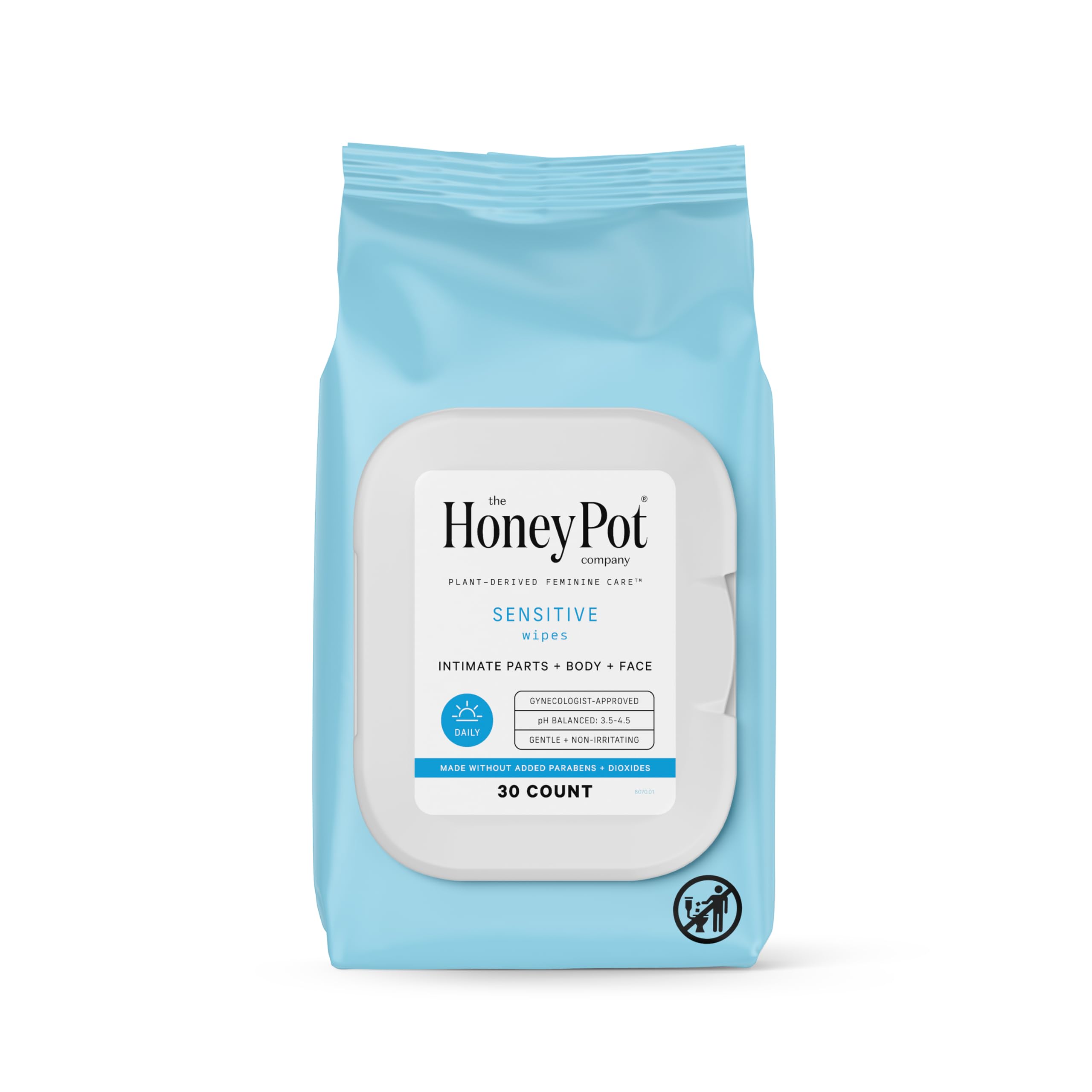 The Honey Pot Sensitive Feminine Wipes pack on display, offering gentle cleansing for daily use.