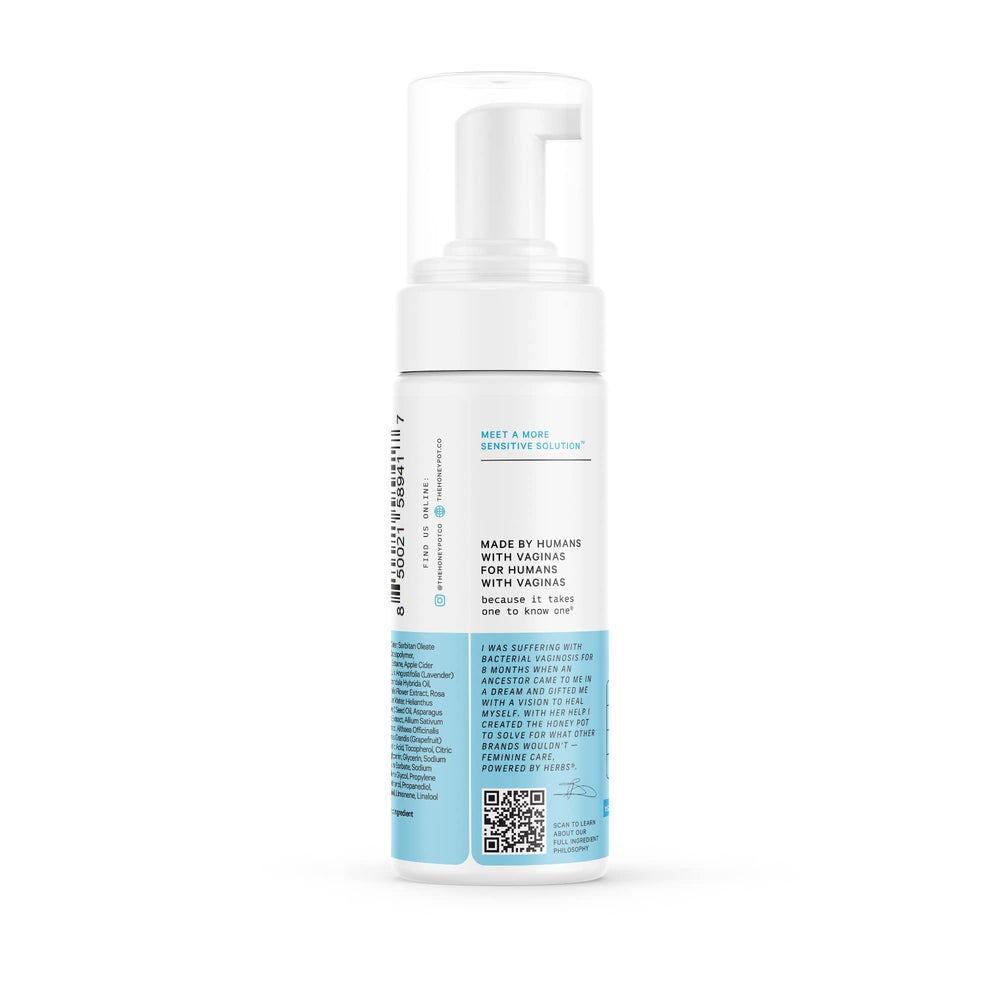 The Honey Pot Sensitive Wash packaging on a travel-friendly bottle.