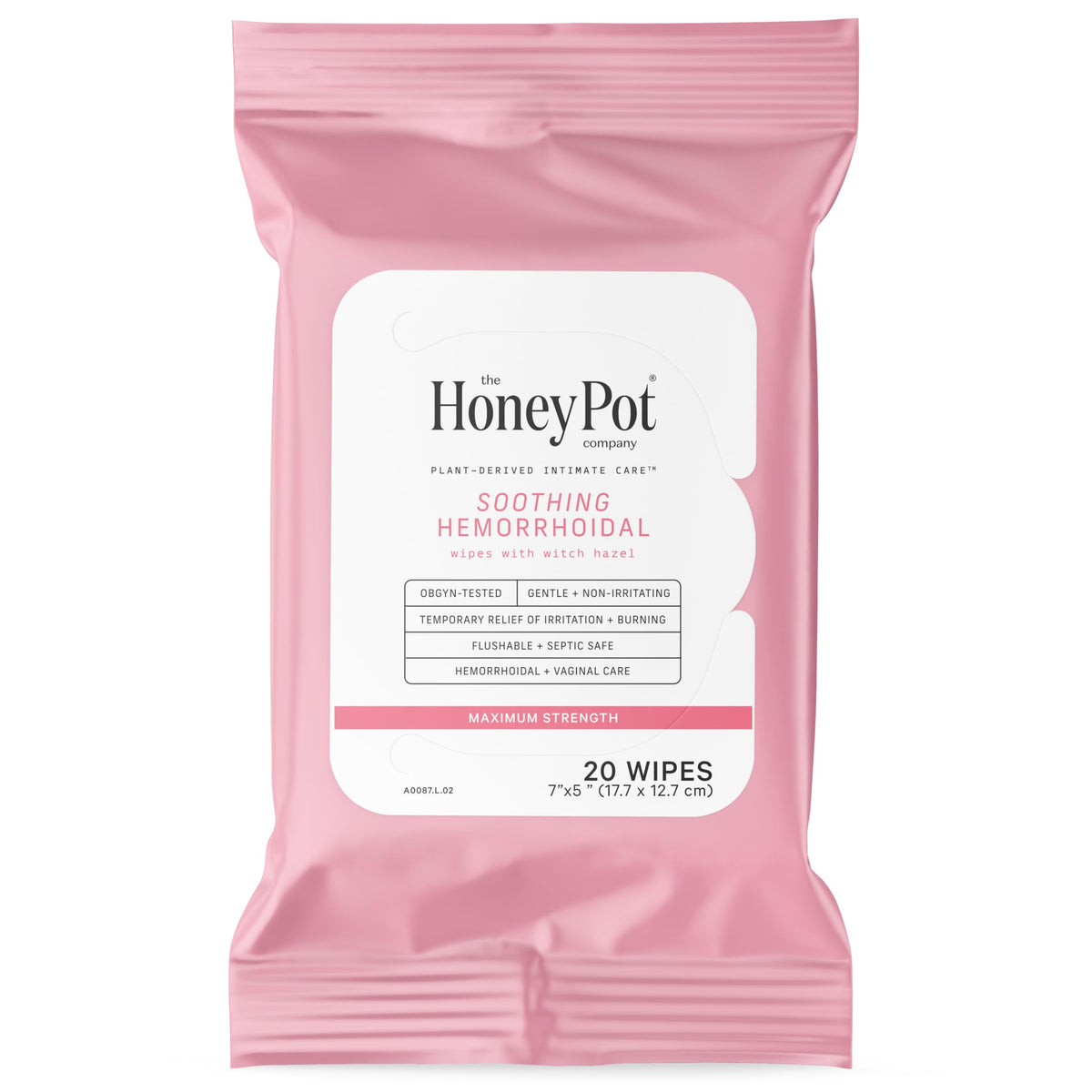 The Honey Pot soothing witch hazel wipes pack close-up for gentle postpartum cleansing.