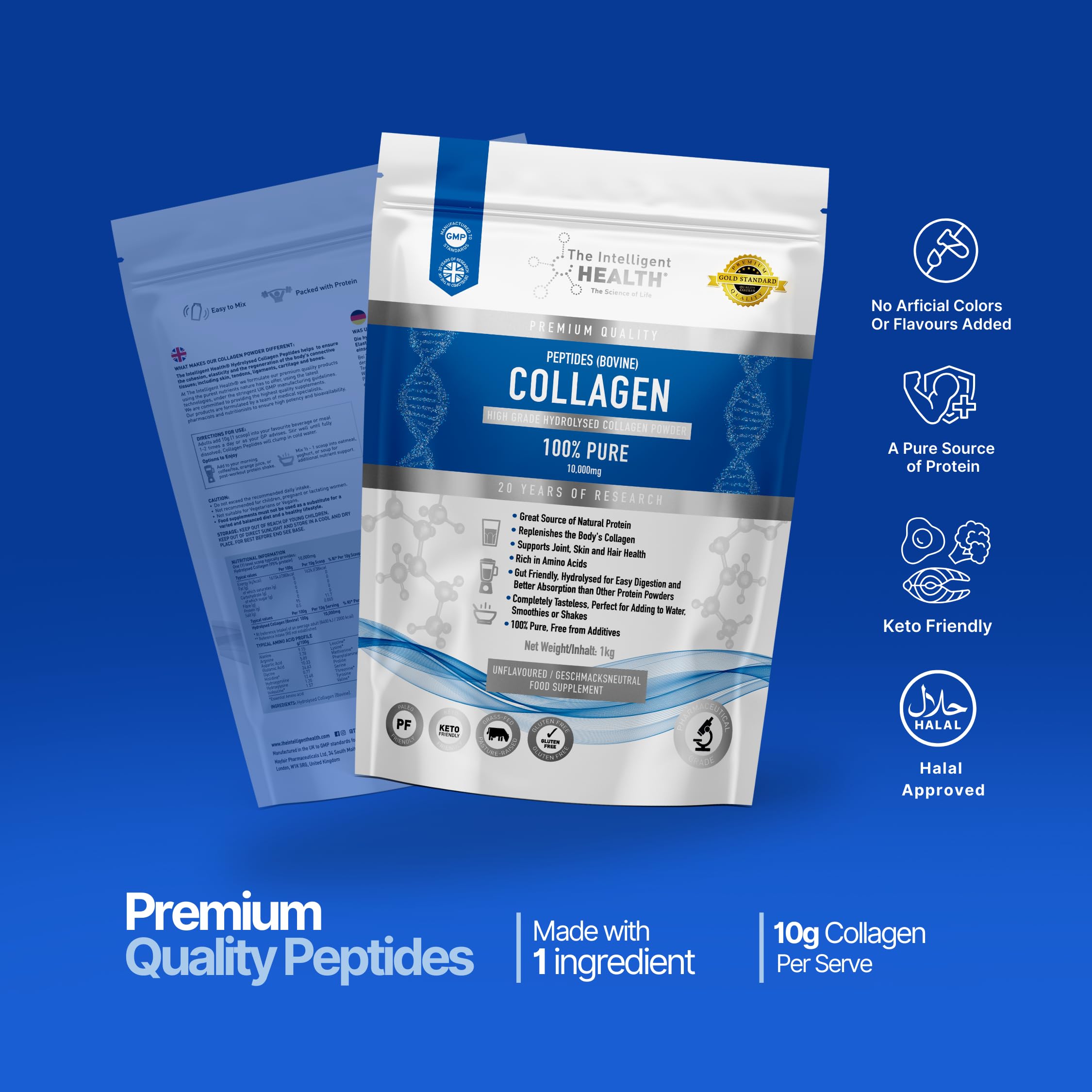 The Intelligent Health collagen powder easy scoop for convenient daily serving.