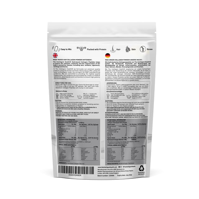 The Intelligent Health label photo displaying non-GMO, clean ingredients for trusted nutrition.