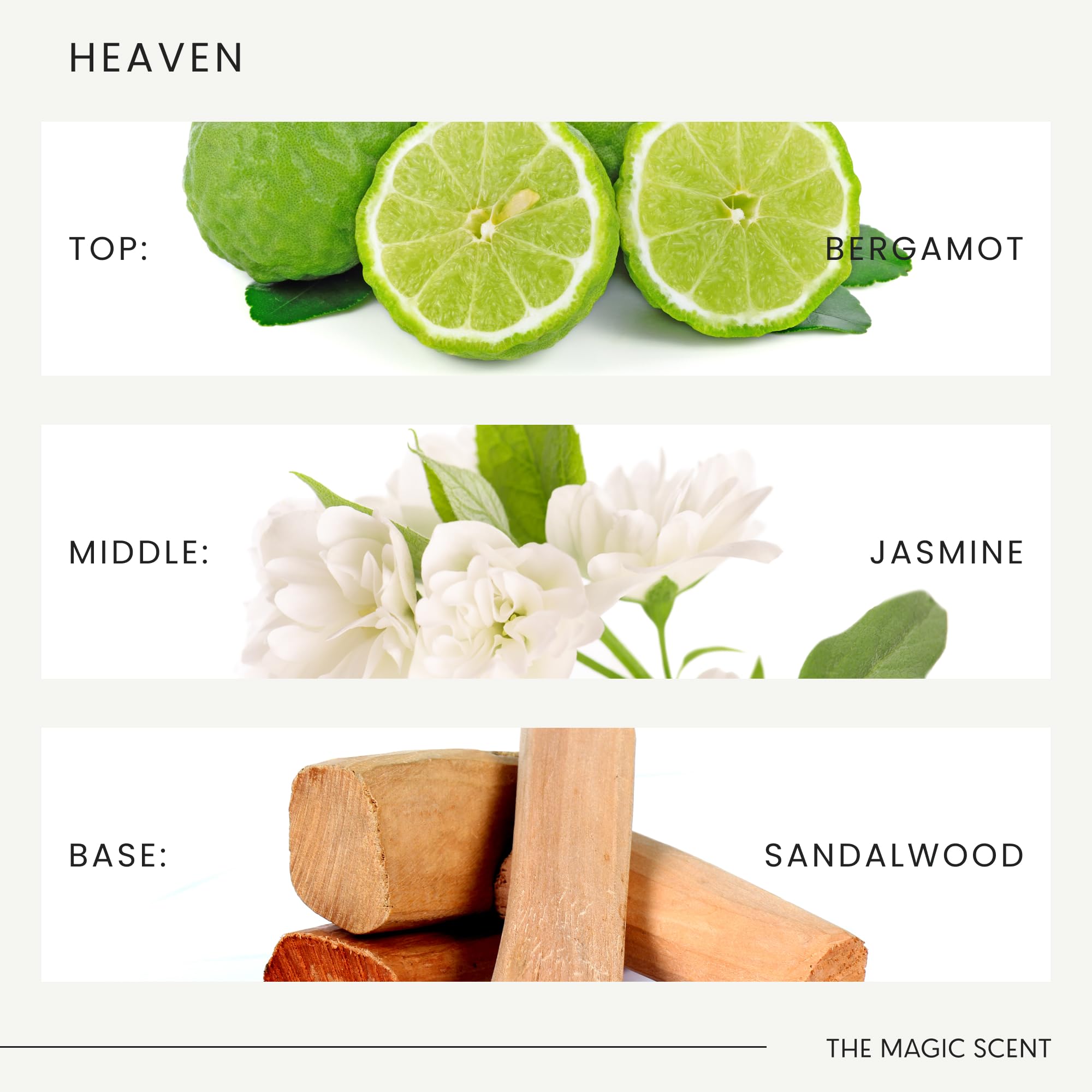 The Magic Scent Heaven jasmine petals image hints at floral middle notes.