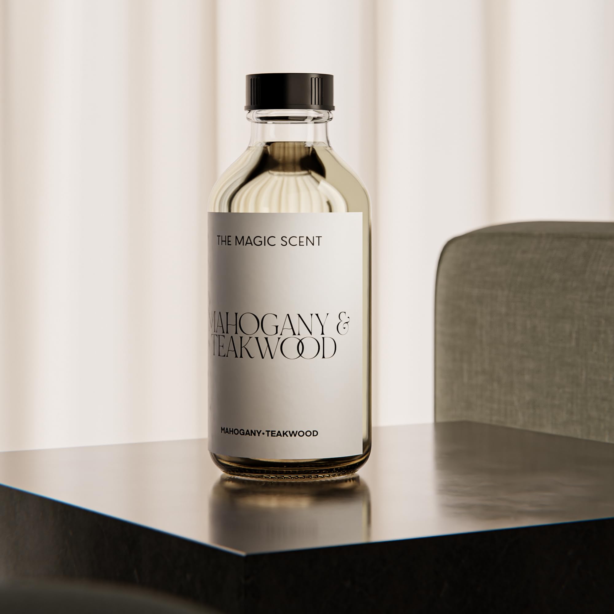 The Magic Scent diffuser-oil bottle-on-wood shows easy setup for any room.