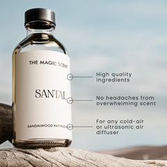 The Magic Scent Santal diffuser oil close-up shows premium fragrance fusion.