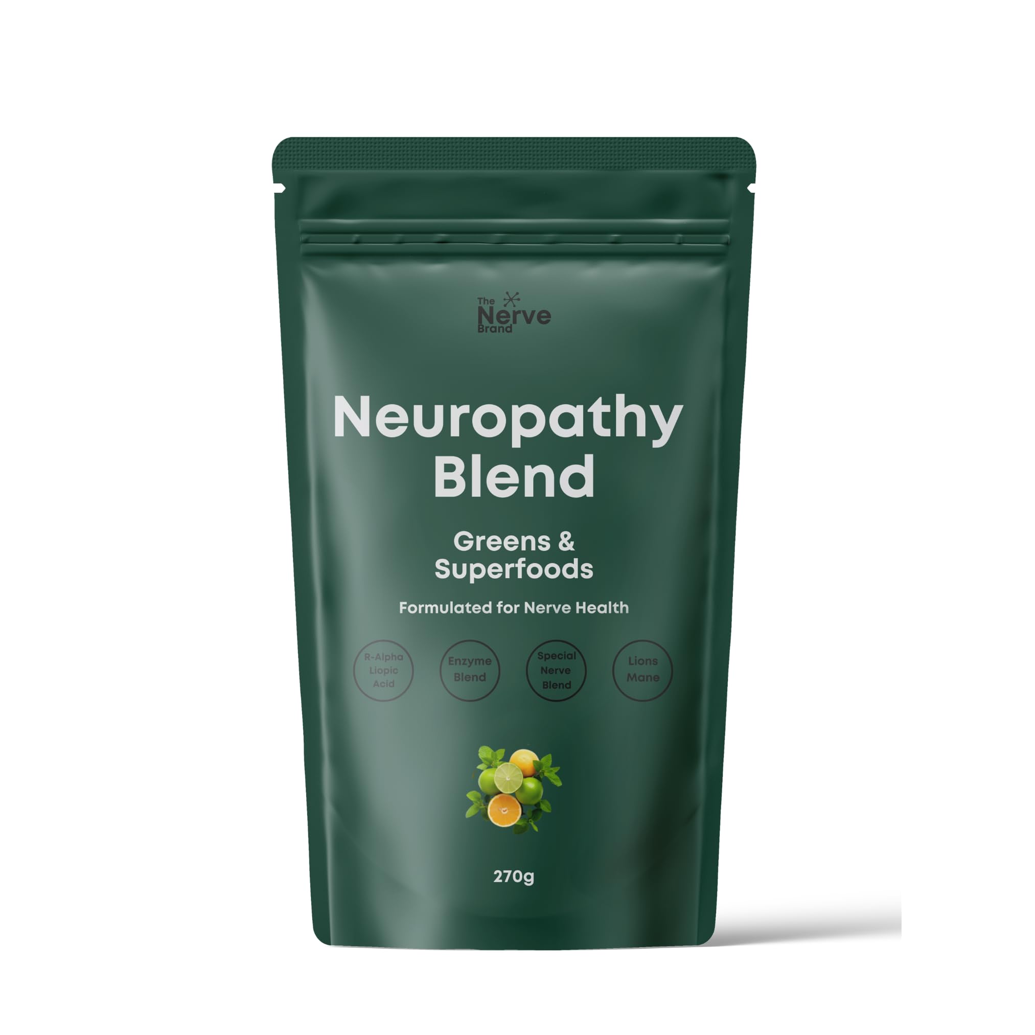 The Nerve Brand Neuropathy Superfood bottle pouring for convenient daily greens.