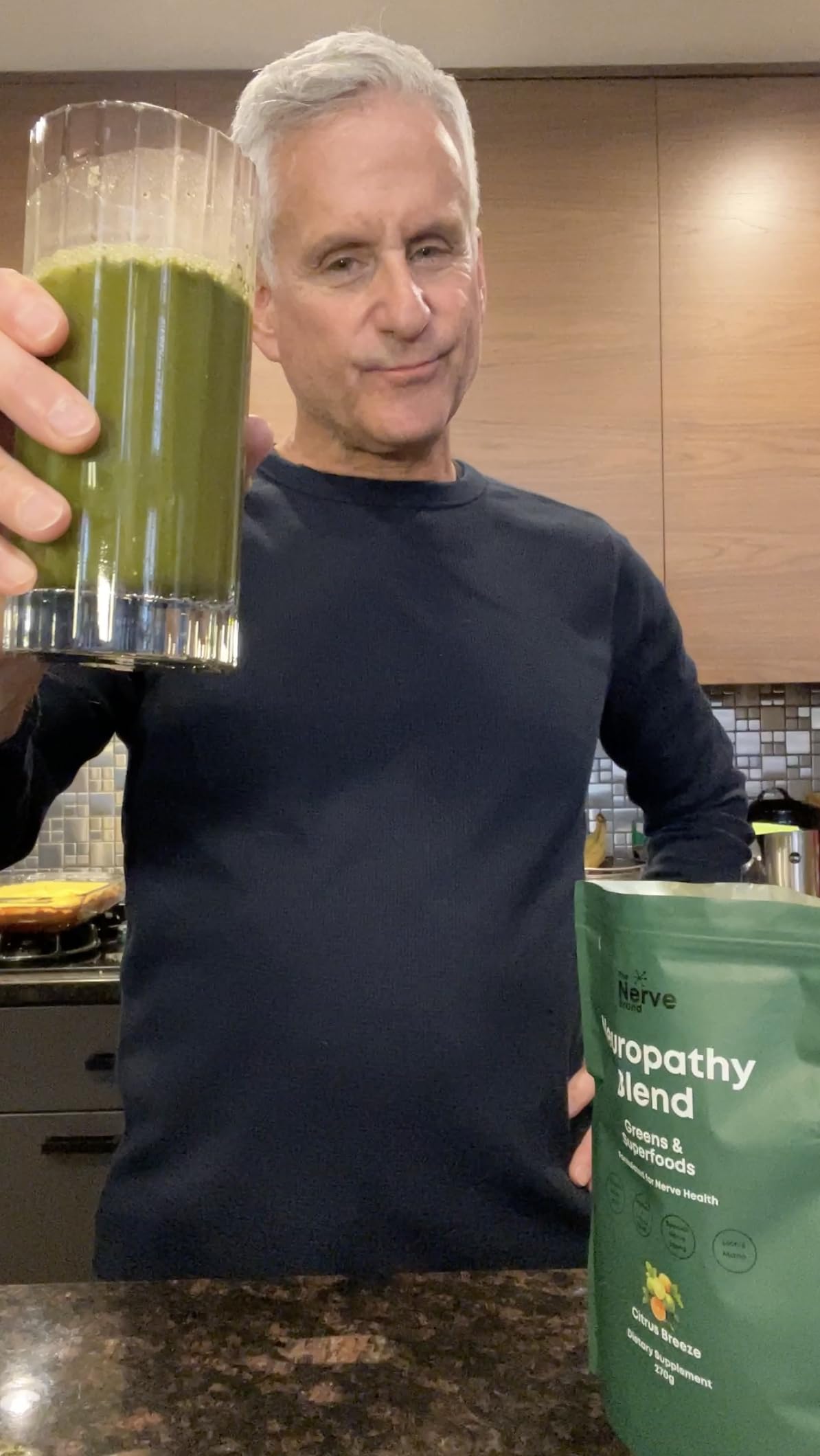 Powder swirl of The Nerve Brand Neuropathy Superfood ready to mix into a beverage.