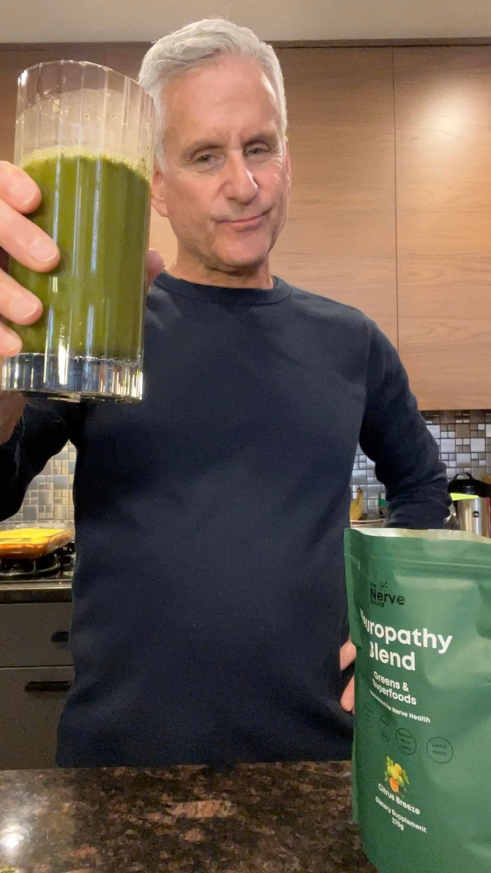 Powder swirl of The Nerve Brand Neuropathy Superfood ready to mix into a beverage.