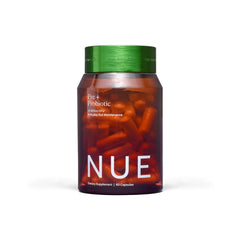The Nue Co PREBIOTIC + PROBIOTIC bottle for daily gut support.